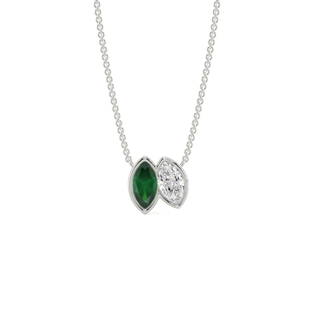 Toi Et Moi Bezel Set Marquise-Cut Emerald & Diamond Pendant