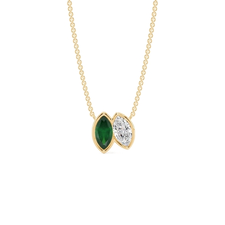 Toi Et Moi Bezel Set Marquise-Cut Emerald & Diamond Pendant