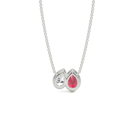 Toi Et Moi Bezel Set Pear-Cut Ruby & Diamond Pendant