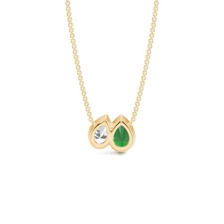 Toi Et Moi Bezel Set Pear-Cut Emerald & Diamond Pendant