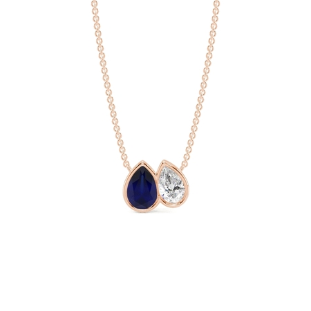 Toi Et Moi Bezel Set Pear-Cut Blue Sapphire & Diamond Pendant