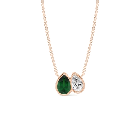 Toi Et Moi Bezel Set Pear-Cut Emerald & Diamond Pendant