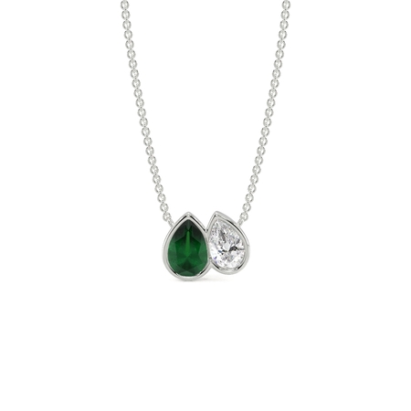 Toi Et Moi Anhänger mit birnenförmigem Smaragd und Diamanten in Lünettenfassung