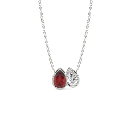 Toi Et Moi Bezel Set Pear-Cut Ruby & Diamond Pendant