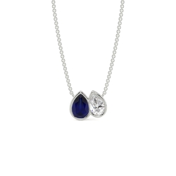Toi Et Moi Bezel Set Pear-Cut Blue Sapphire & Diamond Pendant