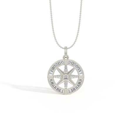 Pavé-Set Compass Star Men’S Diamond Pendant