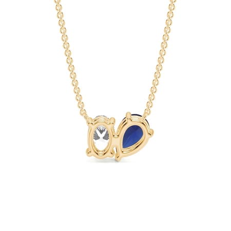 Toi-Et-Moi-Anhänger Mit Birnengeschliffenem Blauem Saphir Und Oval Geschliffenem Diamanten