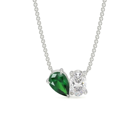 Toi Et Moi Pear-Cut Emerald & Oval Diamond Pendant