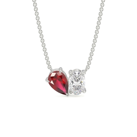 Toi Et Moi Pear-Cut Ruby & Oval Diamond Pendant