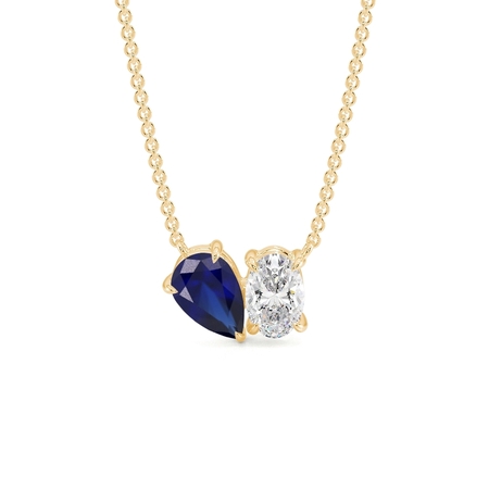 Toi-Et-Moi-Anhänger Mit Birnengeschliffenem Blauem Saphir Und Oval Geschliffenem Diamanten