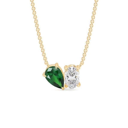 Toi Et Moi Pear-Cut Emerald & Oval Diamond Pendant