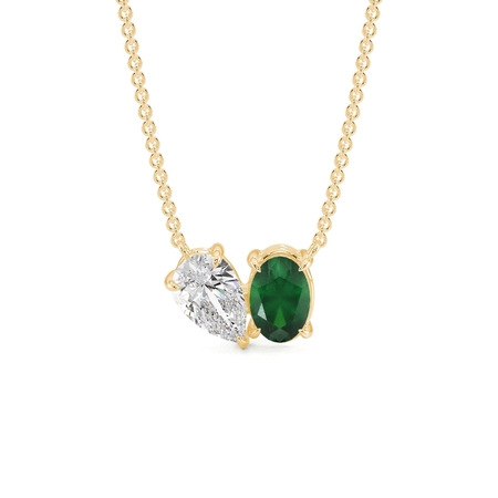 Toi Et Moi Pear Diamond & Oval-Cut Emerald Diamond Pendant