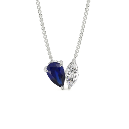 Toi Et Moi-Anhänger Mit Birnengeschliffenem Blauem Saphir Und Marquise-Diamant