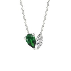 Toi Et Moi Pear-Cut Emerald & Marquise Diamond Pendant