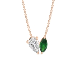 Toi Et Moi Pear Diamond & Marquise-Cut Emerald Diamond Pendant