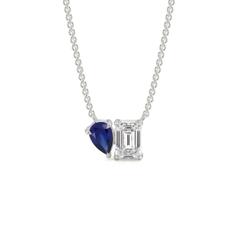 Toi Et Moi-Anhänger Mit Birnengeschliffenem Blauem Saphir Und Smaragd-Diamant