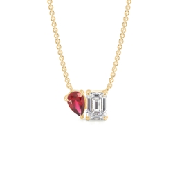 Toi Et Moi Pear-Cut Ruby & Emerald Diamond Pendant