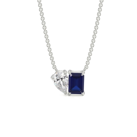 Toi Et Moi Pear Diamond & Emerald-Cut Blue Sapphire Diamond Pendant