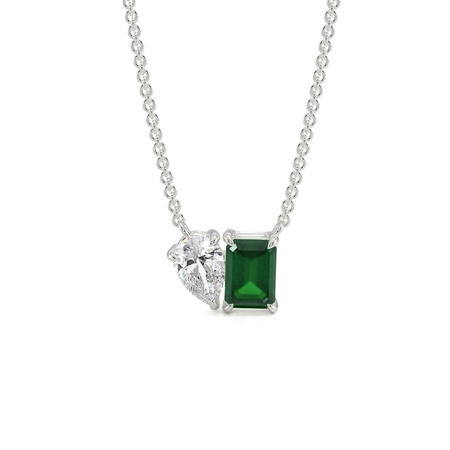 Toi Et Moi Pear Diamond & Emerald-Cut Emerald Diamond Pendant