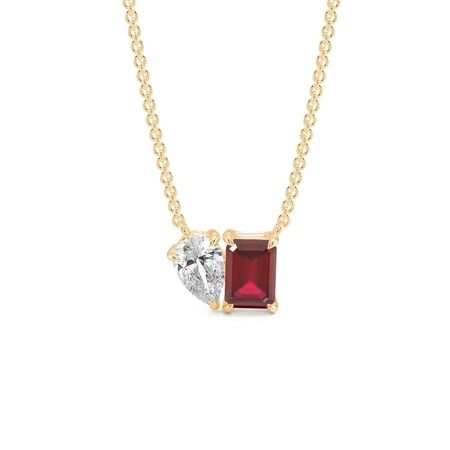 Toi Et Moi Pear Diamond & Emerald-Cut Ruby Diamond Pendant