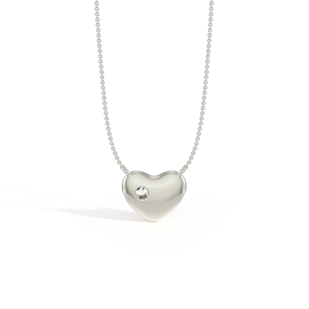 Silver Sculpted Single Diamond Heart Pendant