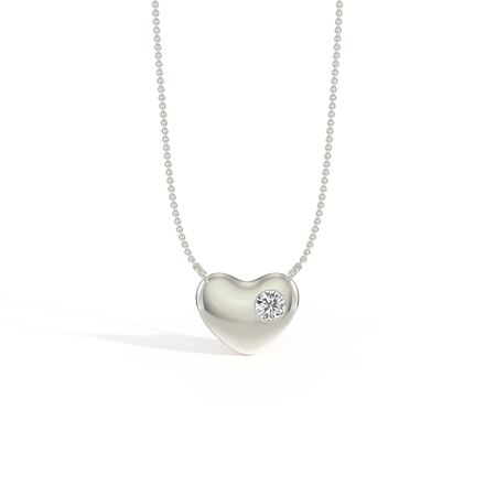 Silver Sculpted Single Diamond Heart Pendant