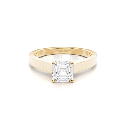 Asscher Yellow Gold Solitaire Diamond Engagement Rings