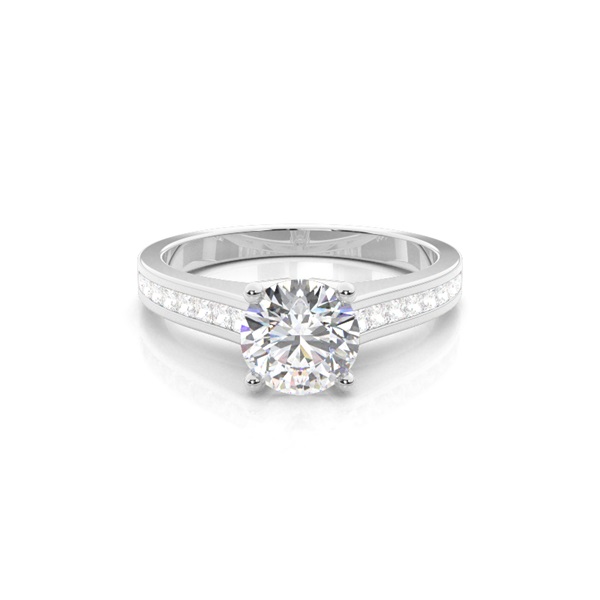 White Gold Round Side Stone Diamond Engagement Ring