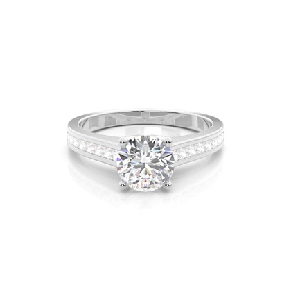 White Gold Round Side Stone Diamond Engagement Ring