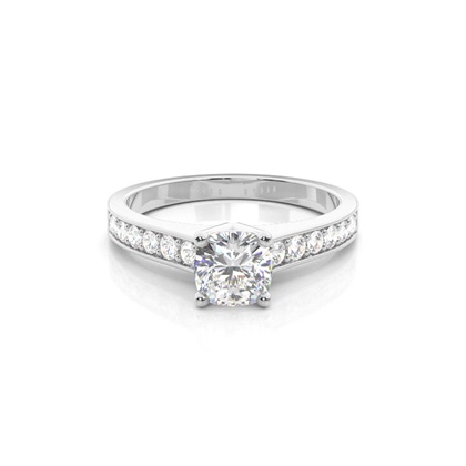Cushion Side Stone Diamond Engagement Rings