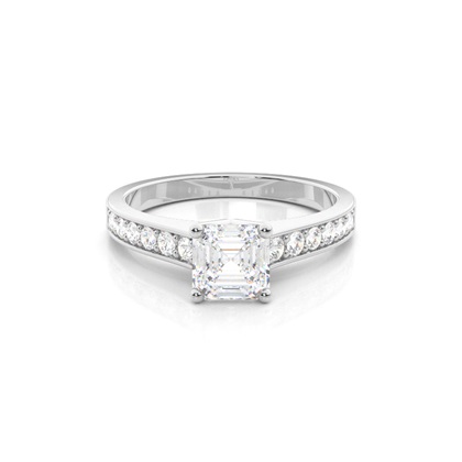 Asscher Side Stone Diamond Engagement Rings