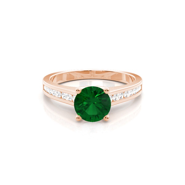 Side Stone Diamond With Round Emerald Engagement Ring