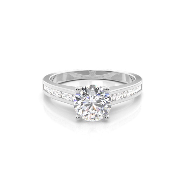 White Gold Round Side Stone Diamond Engagement Ring