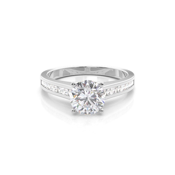 White Gold Round Side Stone Moissanite Engagement Ring