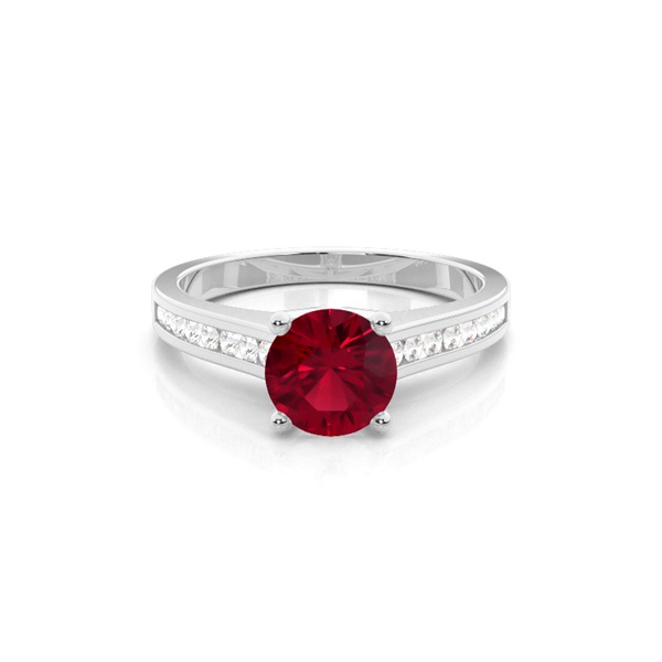 Side Stone Diamond With Round Ruby Engagement Ring