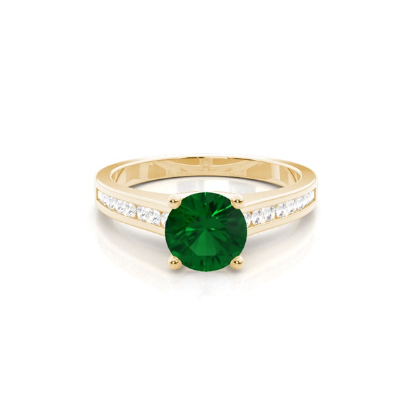 Side Stone Diamond With Round Emerald Engagement Ring