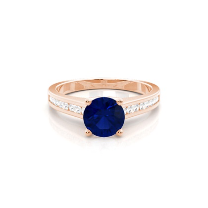 Side Stone Diamond With Round Blue Sapphire Engagement Ring