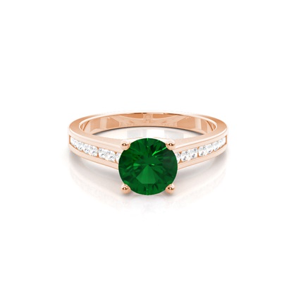 Side Stone Diamond With Round Emerald Engagement Ring