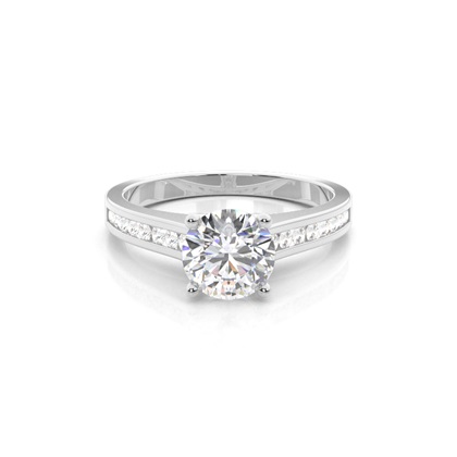                              White Gold Round Side Stone Diamond Engagement Ring