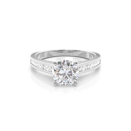 White Gold Round Side Stone Moissanite Engagement Ring