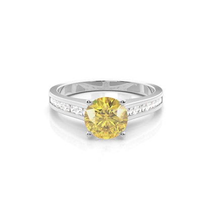 4 Prong Yellow Diamond Side Stone Engagement Ring