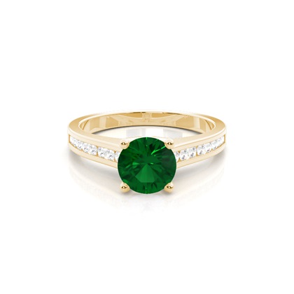 Side Stone Diamond With Round Emerald Engagement Ring