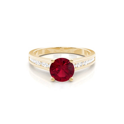 Side Stone Diamond With Round Ruby Engagement Ring