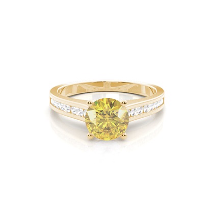 4 Prong Yellow Diamond Side Stone Engagement Ring