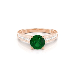 Side Stone Diamond With Round Emerald Engagement Ring