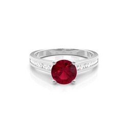 Side Stone Diamond With Round Ruby Engagement Ring