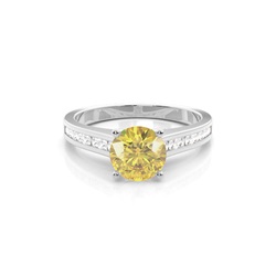 4 Prong Yellow Diamond Side Stone Engagement Ring