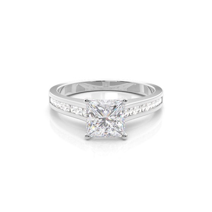 Princess Silver Side Stone Diamond Rings