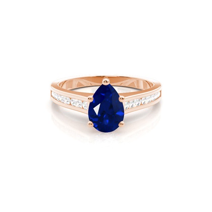 Side Stone Diamond With Oval Blue Sapphire Engagement Ring