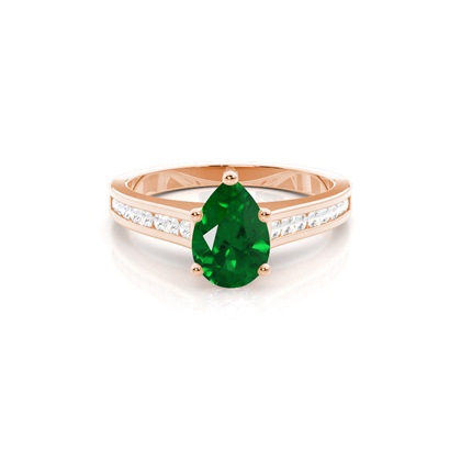 Side Stone Diamond With Oval Emerald Engagement Ring